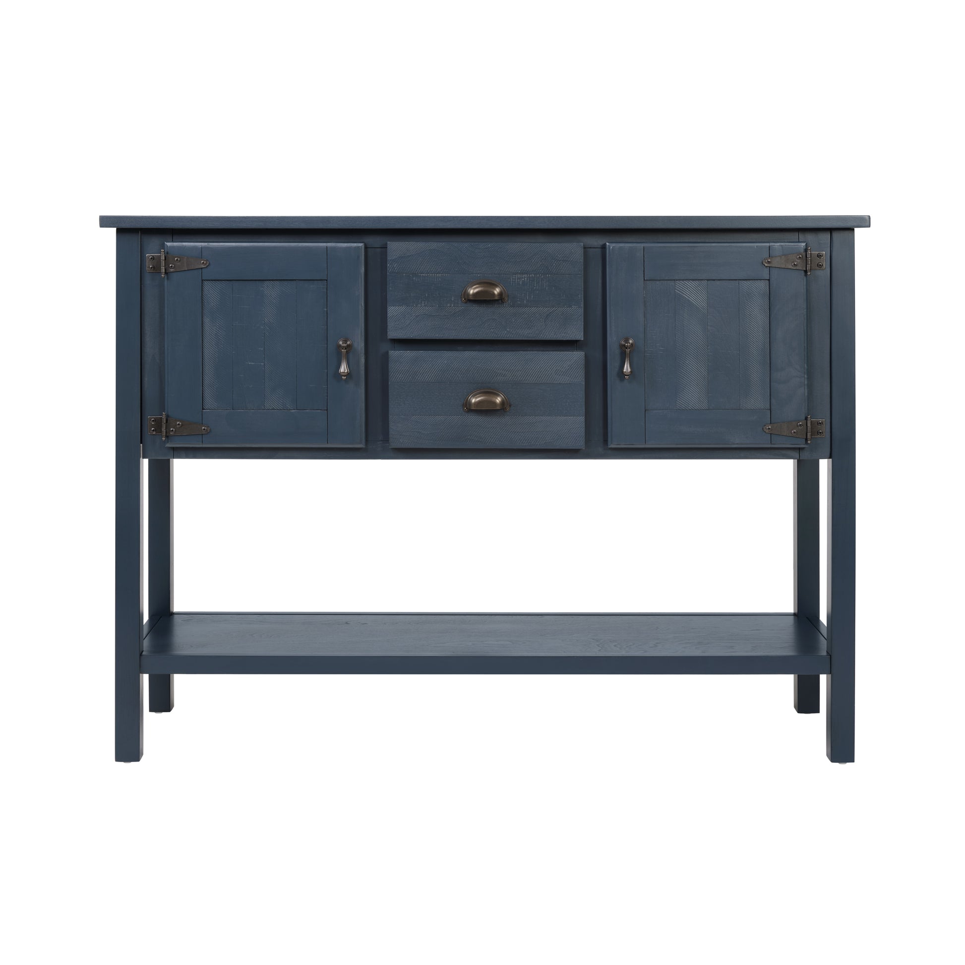 46'' Solid Wood Sideboard Console Table with 2 Drawers and Cabinets and Bottom Shelf, Retro Style Storage Dining Buffet Server Cabinet for Living Room Kitchen Dining Room(Navy Blue) image 12