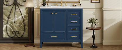 36" Bathroom Vanity with Sink, Bathroom Cabinet with Soft-Closing Door, 4 Drawers of Different Sizes, Solid Wood Frame and Leg, Two Packages, Blue image 4