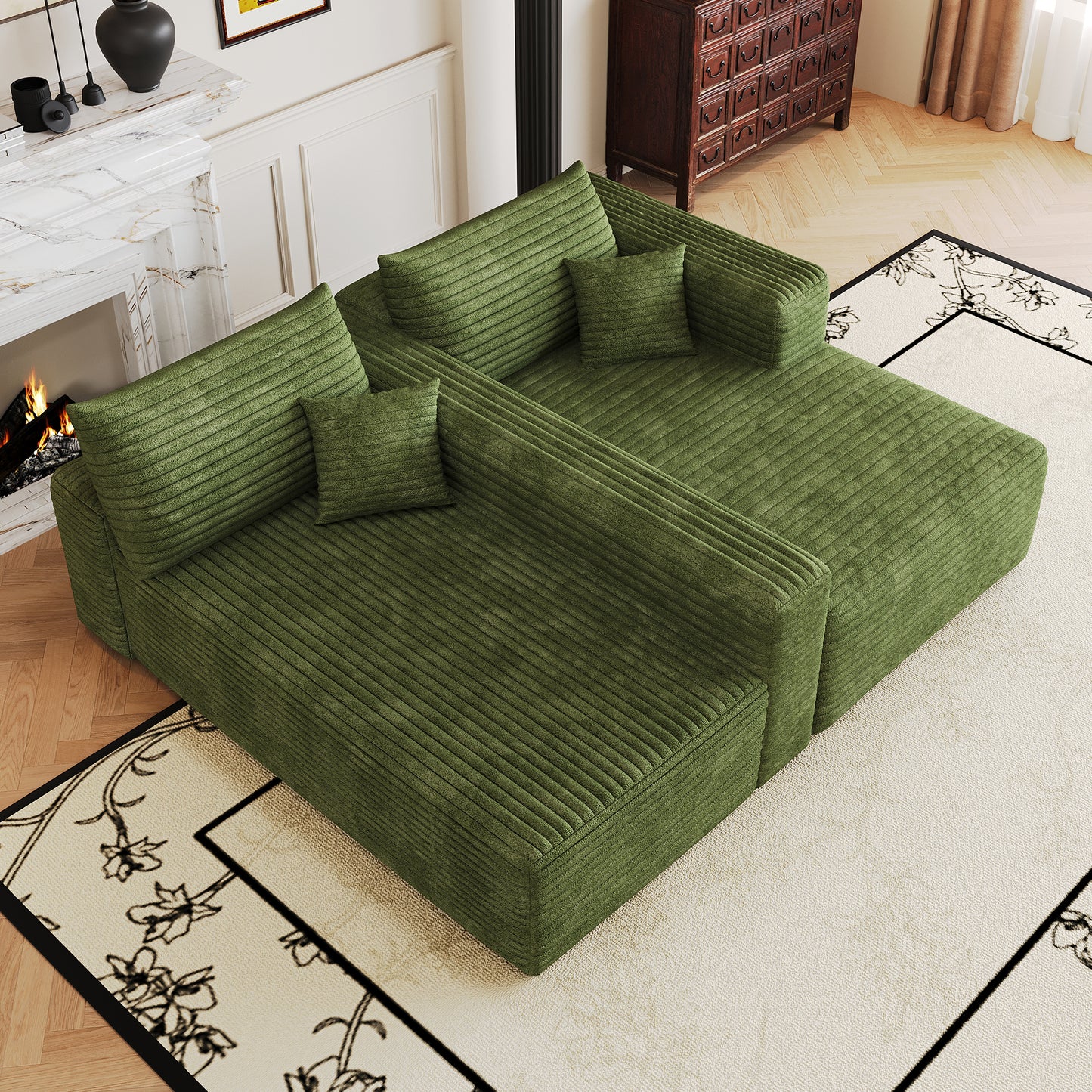 103" Cloud Sectional Sofa,Modern Minimalist Upholstered Couches, Comfort L Shaped Sofa for Living Room,Deep Seat Corner Couch,No Assembly Required,Green(Plush Corduroy Fabric) image 9