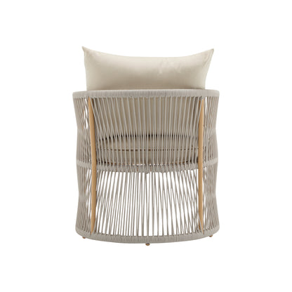 Modern Beige Curved Aluminum Lounge Chair with Stylish Rope-Weave Design and Cushioned Comfort, Perfect for Outdoor Living image 6