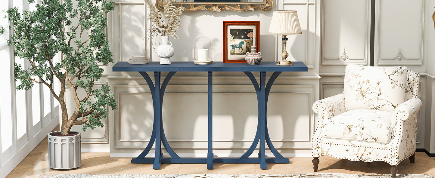 U-Style 59.8'' Wooden Console Table with Oak Veneer Top,Farmhouse Entryway Table with Rubber Wood Slender Curved Legs,Perfect for Living Room,Entryway,Hallway, Dining Spaces. image 3