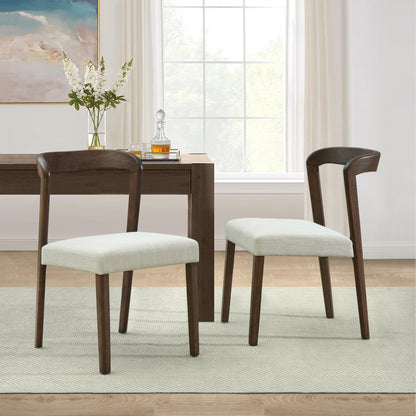 Solid Rubber Wood Dining Chairs(Walnut+Beige)Set of 2 image 1