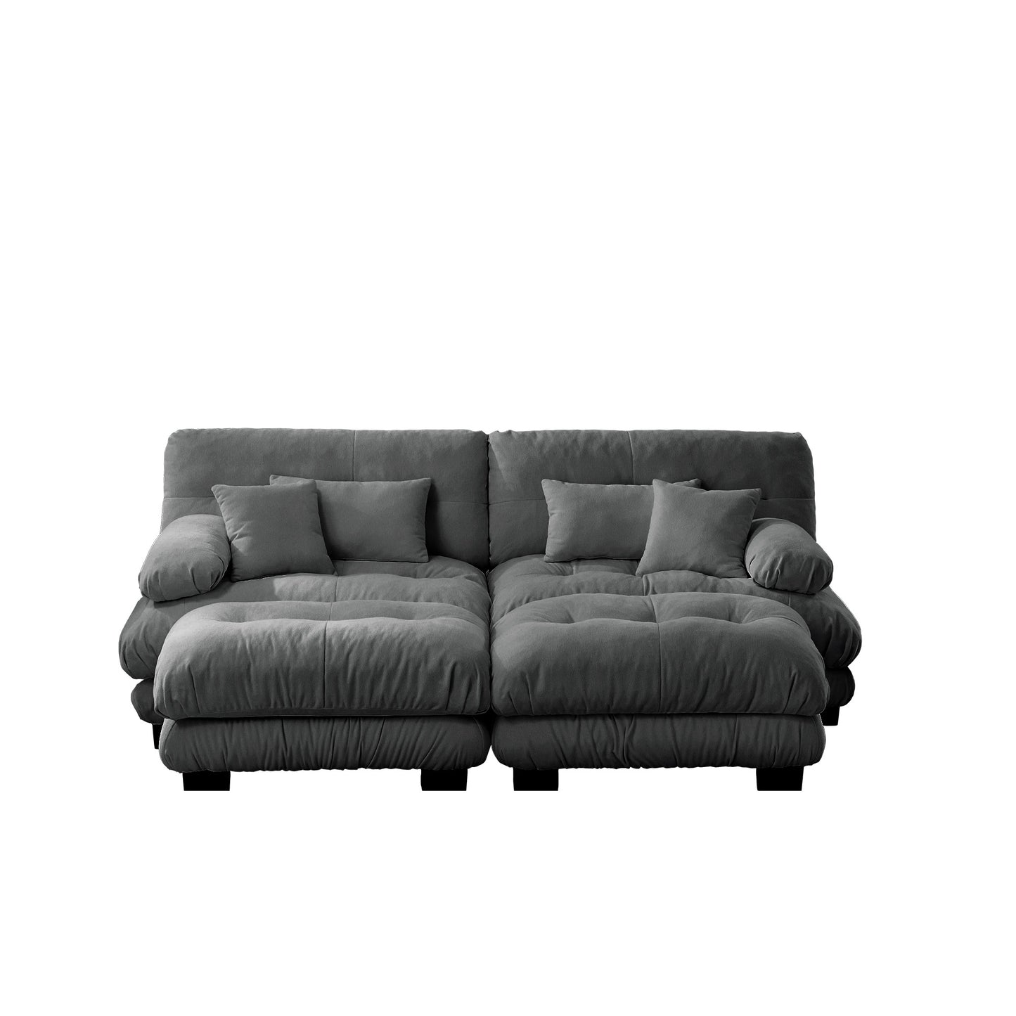 Cloud Couch Sleeper Sofa for Living Room, Chenille 2 Seater sofa with 2 Lumbar pillows and 2 throw pillows, Upholstered Wide Arm Sofa with 2 Ottomans,Chenille Gray image 11