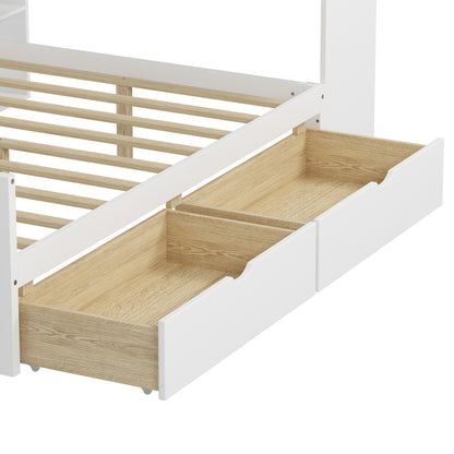 Full Size Wooden L-Shape Daybed with Seven Storage Cabinets and Two Storage Drawers, Multi-functional Bed with Study Desk and Built-in Bookshelf, White(old SKU: N733S247077K) image 10
