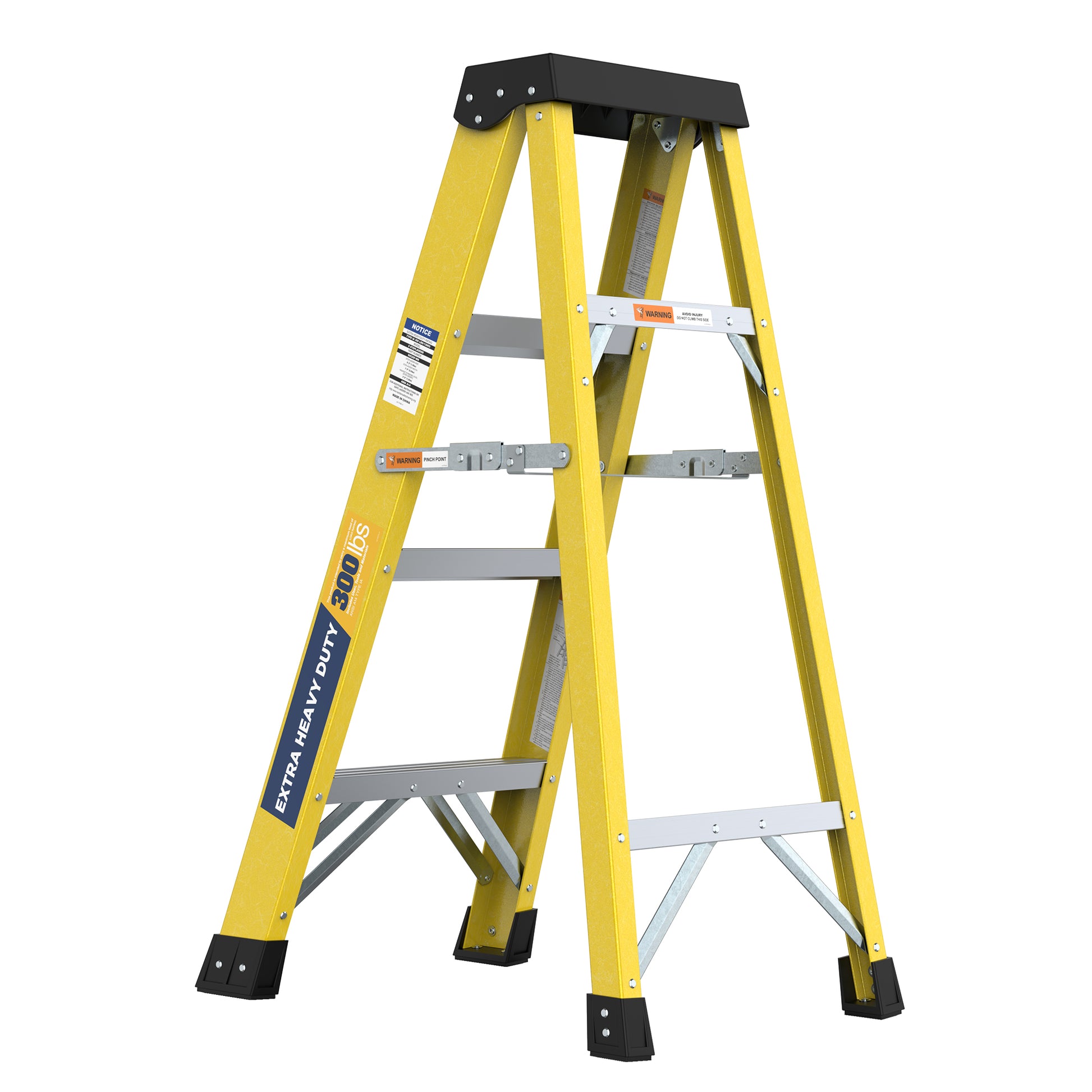 Fiberglass Reinforced Single Side Ladder – Lightweight Non-Conductive Access Ladder 4step Yellow 300 LBS Capacity image 3