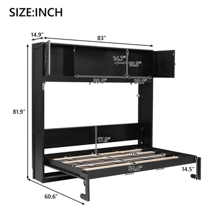 Full Size Murphy Bed with Storage Cabinets, Black image 11