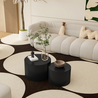 Wave Stripe Nesting Coffee Table Set for Living Room, Bedroom, Black(Set of 2 Pieces) image 2