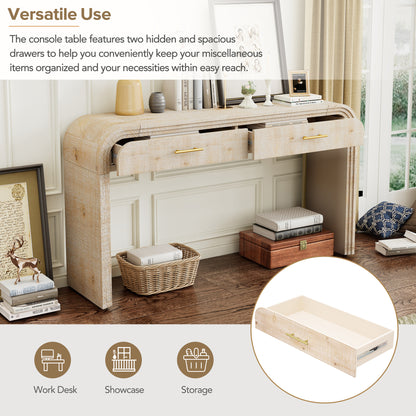 TREXM Unique Retro Silhouette Console Table with Open Style, Two Top Drawers for Entrance, Dinning Room, Living Room (Natural Wood Wash) image 11