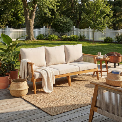 Outdoor Acacia Wood and Rope 3 Seater Patio Sofa image 2
