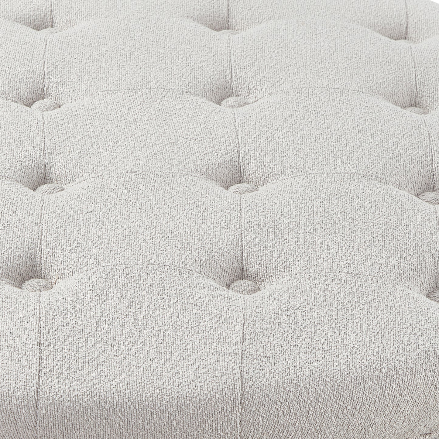 Round Storage Ottoman with Reversible Lid - Boucle Fabric Upholstered Footstool, Hidden Storage Compartment, Wooden Legs, Dual-Purpose Seat & Side Table for Living Room, Bedroom - BEIGE image 6