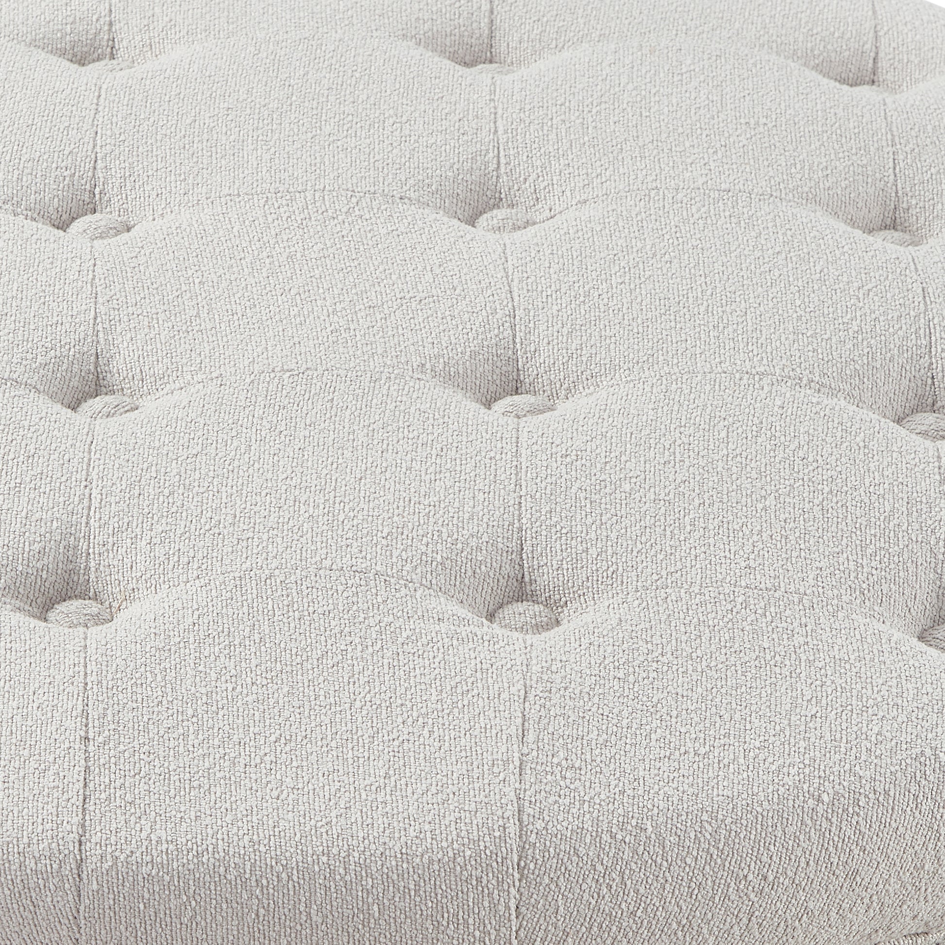 Round Storage Ottoman with Reversible Lid - Boucle Fabric Upholstered Footstool, Hidden Storage Compartment, Wooden Legs, Dual-Purpose Seat & Side Table for Living Room, Bedroom - BEIGE image 6