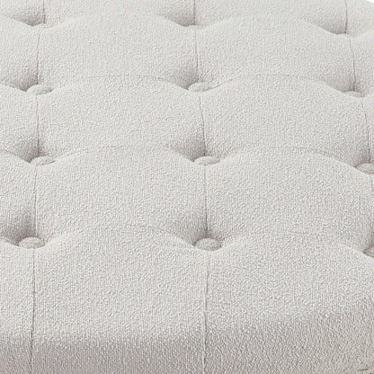 Round Storage Ottoman with Reversible Lid - Boucle Fabric Upholstered Footstool, Hidden Storage Compartment, Wooden Legs, Dual-Purpose Seat & Side Table for Living Room, Bedroom - BEIGE image 6