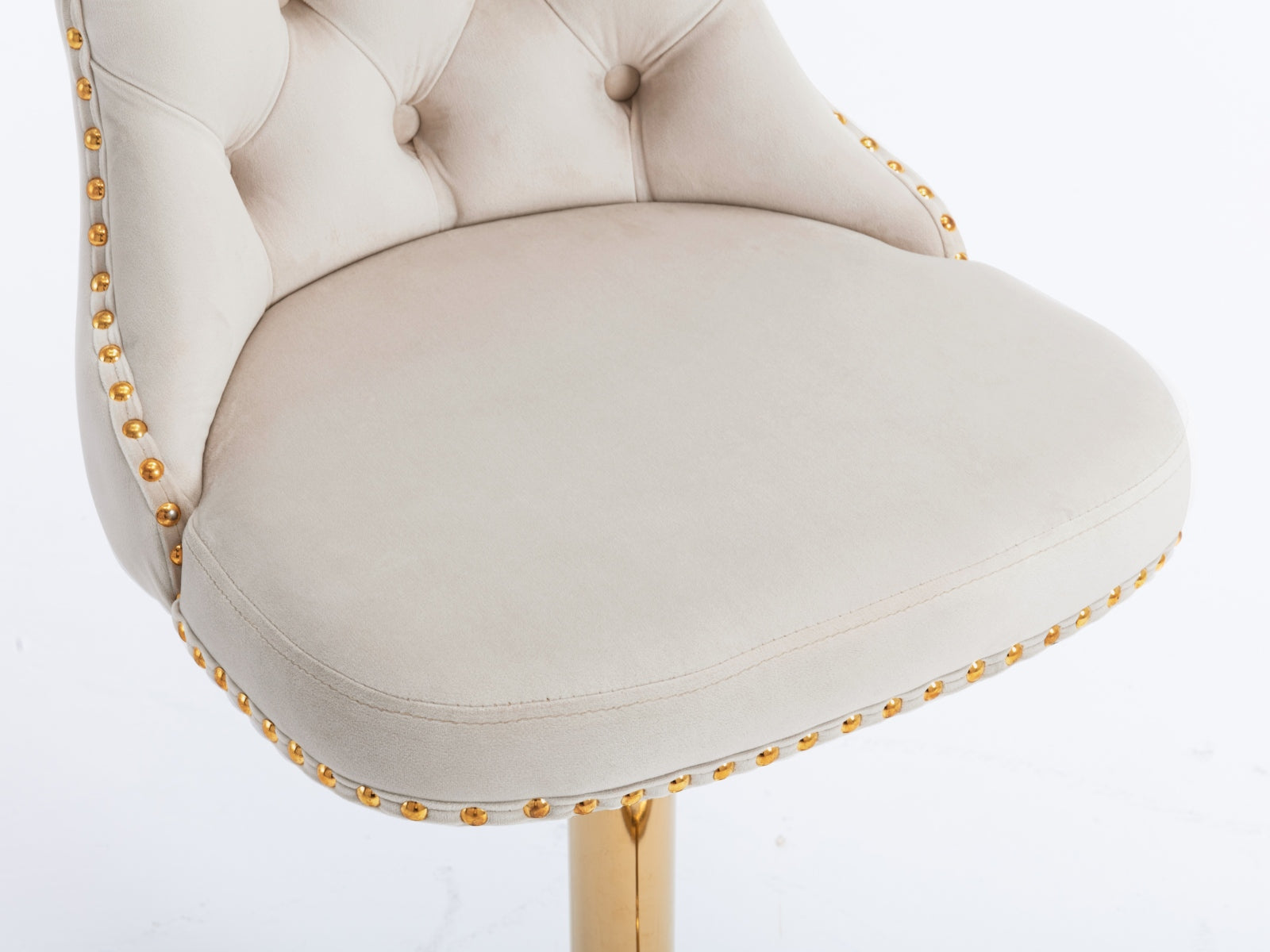 A&A Furniture,Golden Swivel Velvet Barstools Adjusatble Seat Height from 25-33 Inch,Modern Upholstered Bar Stools with Backs Comfortable Tufted for Home Pub and Kitchen Island,Beige,Set of 2 image 10