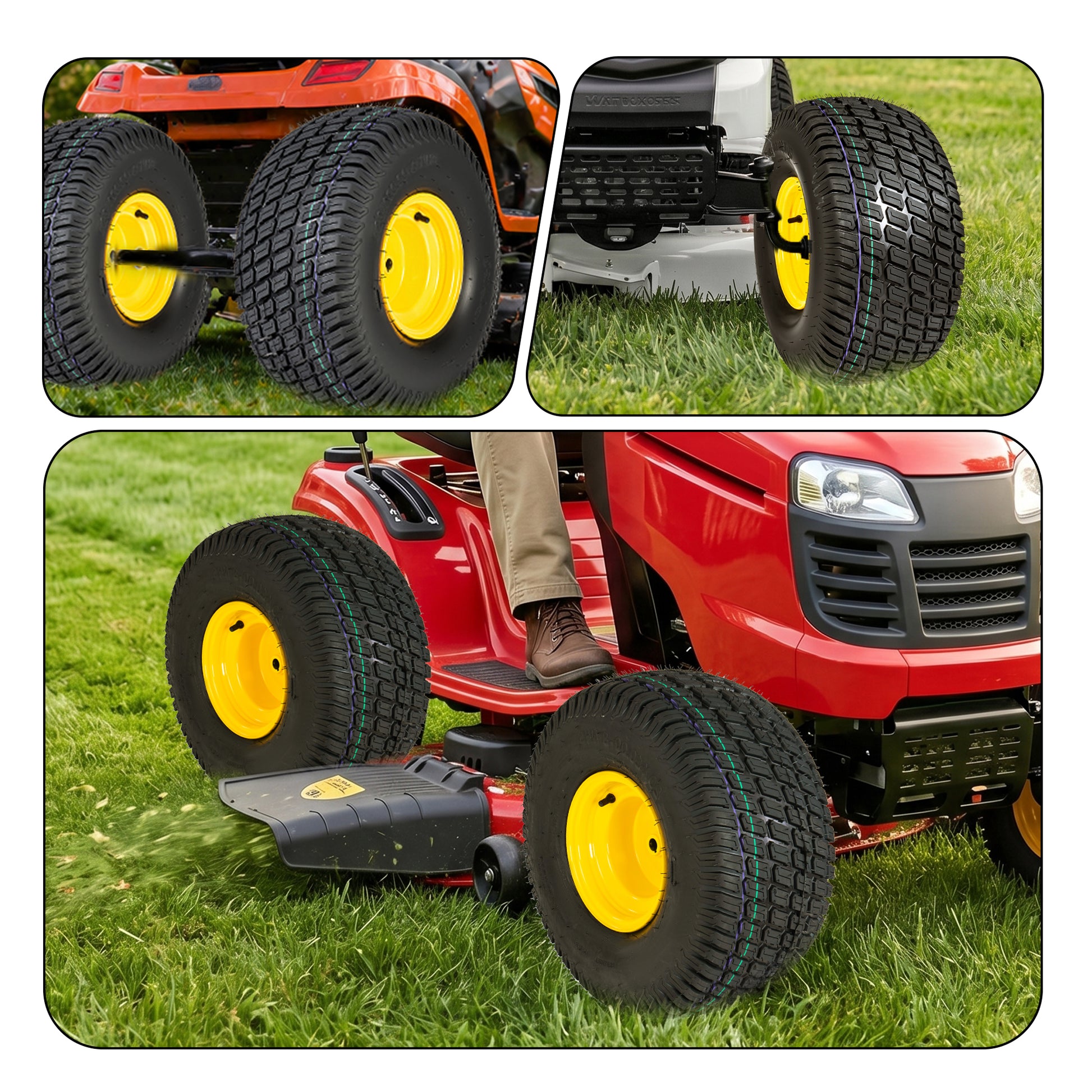 Set of 2 20x10.00-8 Lawn Mower Tires and Wheel Assembly, 4-Ply Tubeless Turf Tread Heavy Duty, 3.5" Centered Hub with 3/4" Bore and 3/16" Keyway, Yellow Steel Rim for Commercial Mowers, 1190 lbs Capac image 2