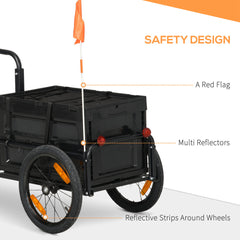 Aosom Bike Cargo Trailer, Bicycle Trailer Wagon Cart with Removable Storage Box, Quick Release 16" Wheels and Safe Reflectors, No Bottom