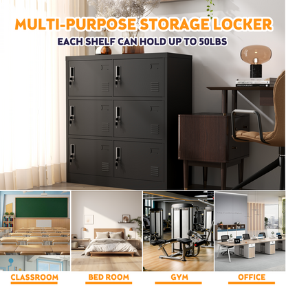 6-Door Employee Storage Locker, Metal Lockers for Office, Gym, School, and Homewith Card Slot (Black) image 3