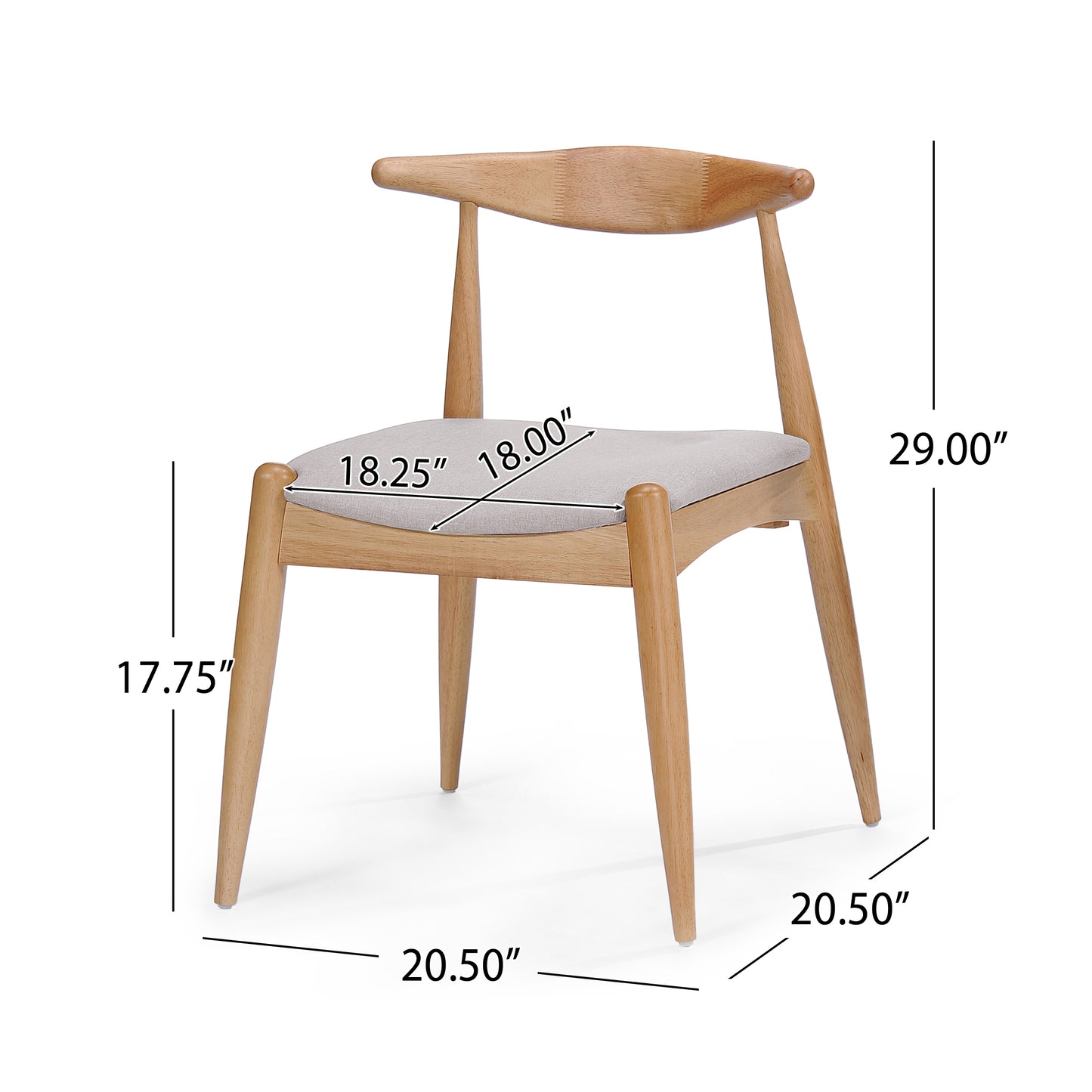 Set of 2 Rubberwood Dining Chairs with Ergonomic Backrest & Comfort Cushions, Natural+Beige (same sku: 59296.00FBEI) image 6