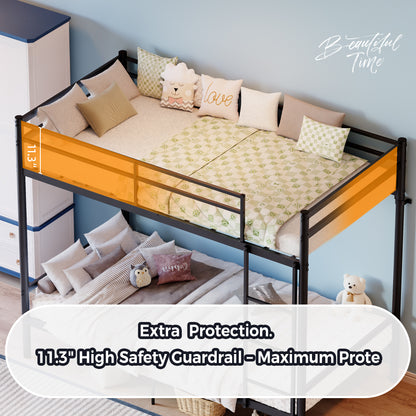 Bunk Bed with Ladder and high Guardrail, Metal Bunk Bed, Storage Space, Noise Free,Twin Over Twin Size,Black image 11
