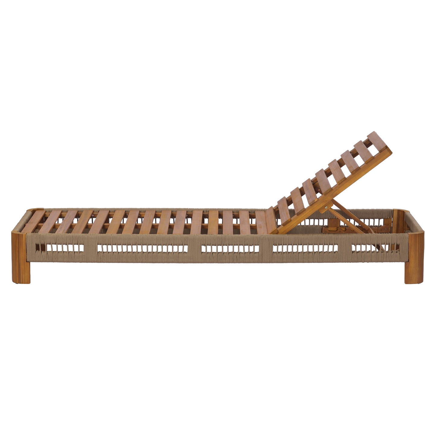 Acacia Wood Outdoor Chaise Lounge with Adjustable Backrest, Handwoven Rope Accents, Weather-Resistant Patio Recliner for Poolside, Backyard & Deck, Natural Wood Finish image 8