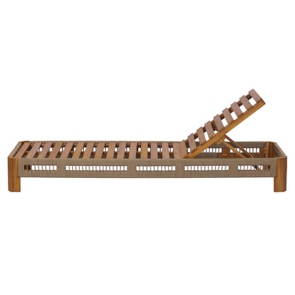 Acacia Wood Outdoor Chaise Lounge with Adjustable Backrest, Handwoven Rope Accents, Weather-Resistant Patio Recliner for Poolside, Backyard & Deck, Natural Wood Finish image 8