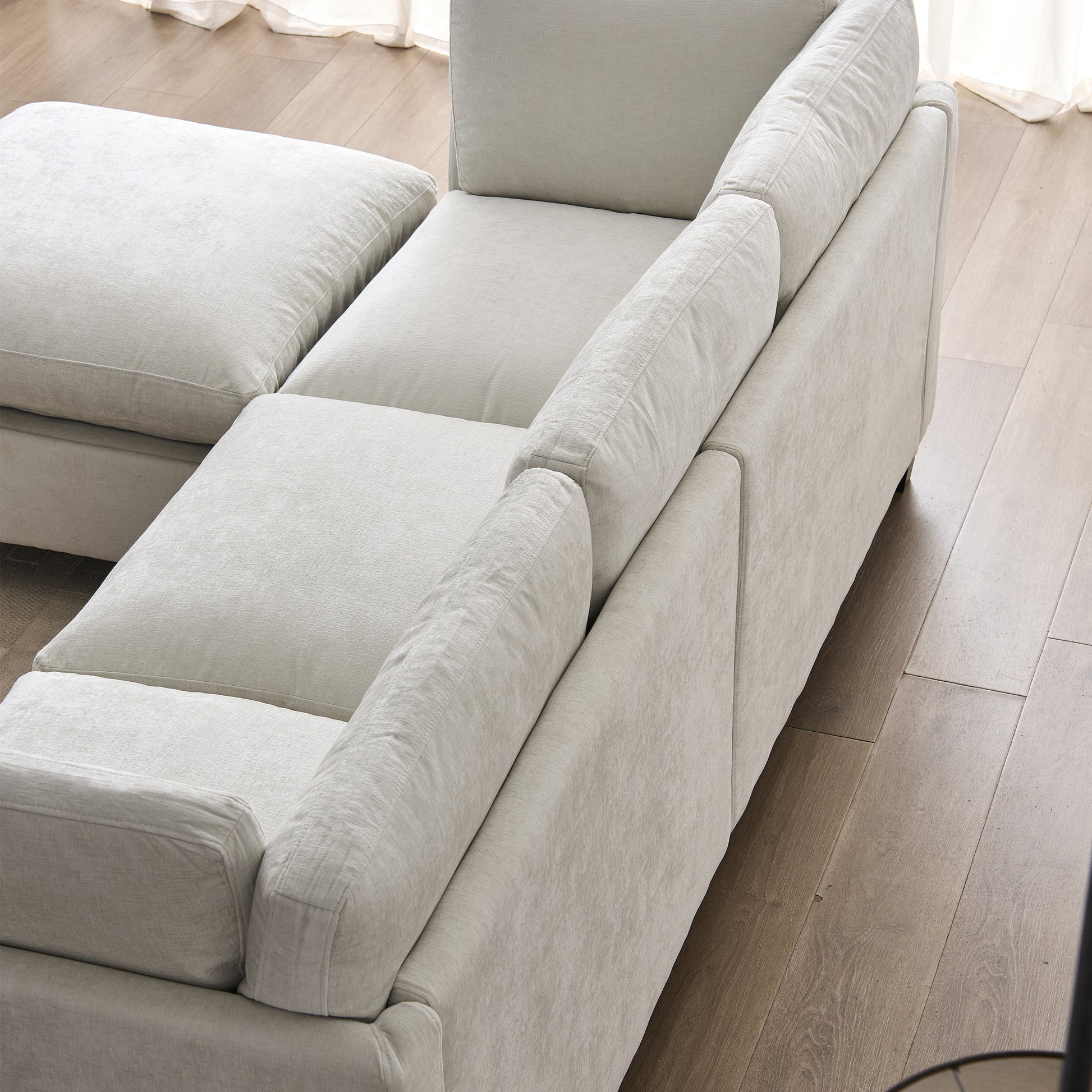 96.5" Sectional Couch for Living room, Upholstered Soft Chenille Fabric Sofa with Storage, 3-Seater with Two Ottomans U Shape Sofa Beige image 8