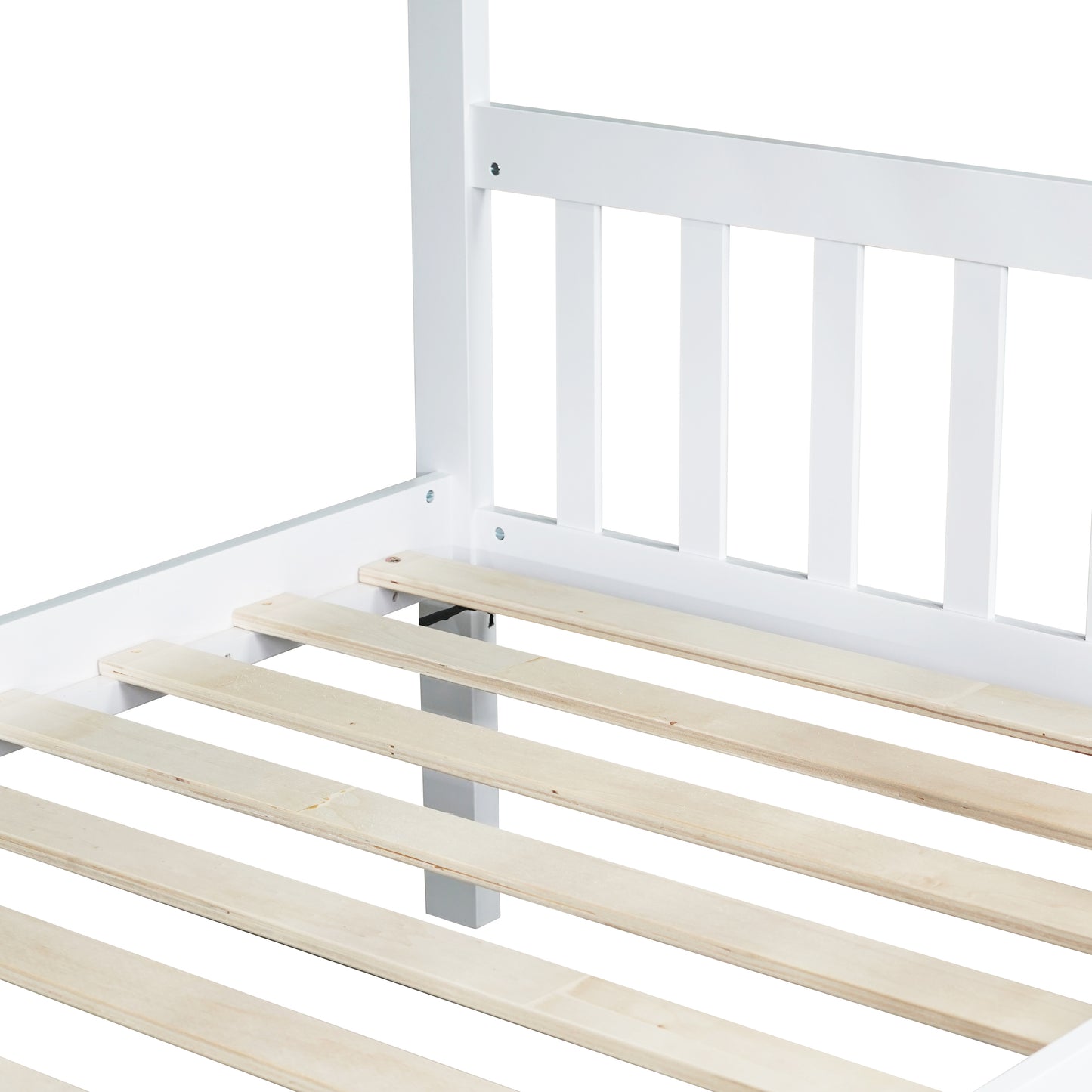 Twin Over Twin Rubber Wood Bunk Bed with Trundle, Convertible into Twin Size Beds, Twin Size Bunk Bed with Ladder and Safety Guardrails, White image 2