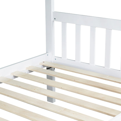 Twin Over Twin Rubber Wood Bunk Bed with Trundle, Convertible into Twin Size Beds, Twin Size Bunk Bed with Ladder and Safety Guardrails, White image 2