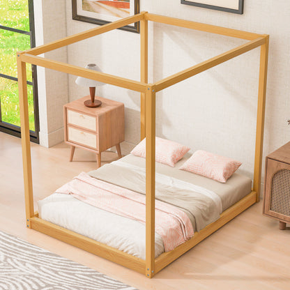 Queen Size Canopy Platform Bed with Support Legs,Natural image 2