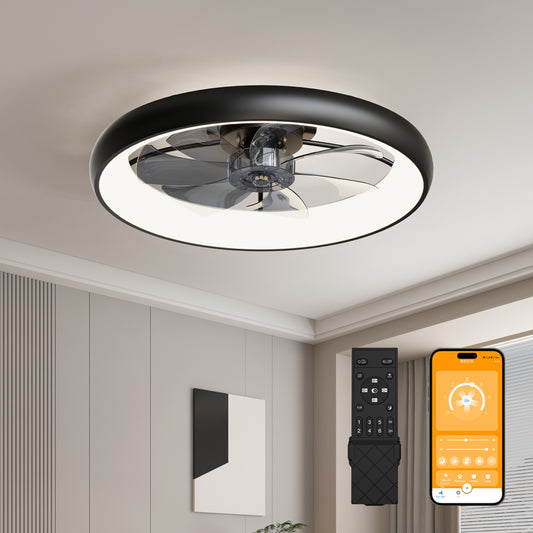 24.4" Large Size Black Ultra-Thin Ceiling Fan with Light, 6-Speed Reversible Fandelier, 3-Color Temp Dimmable, Remote & APP Control, Silent Motor, Ideal for Large Rooms Living Areas image 1