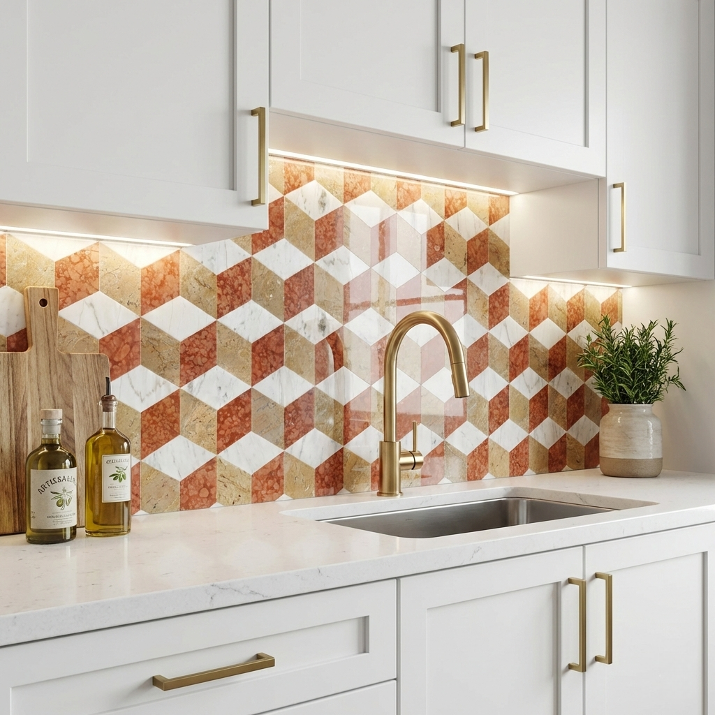 Hexagon Water-jet marble,White Gold Red 3 color, natural marble, for floor and wall,polished marble tile, natural stone, genuine marble, real marble, 1 box 12 pcs image 6