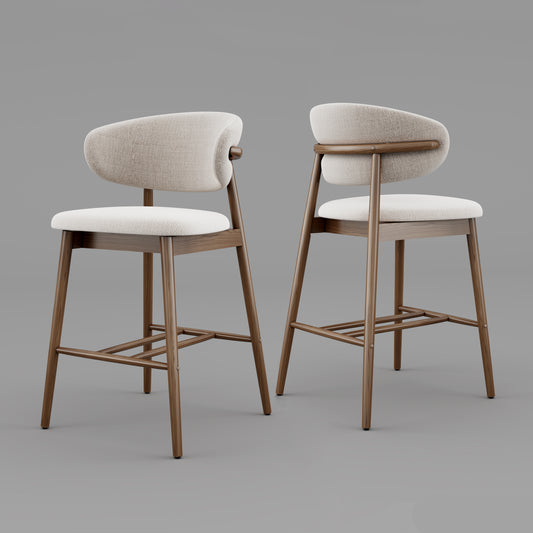 Set of 2 Upgraded Version Modern Ash Wood Counter Height Bar Stools - WALNUT image 1