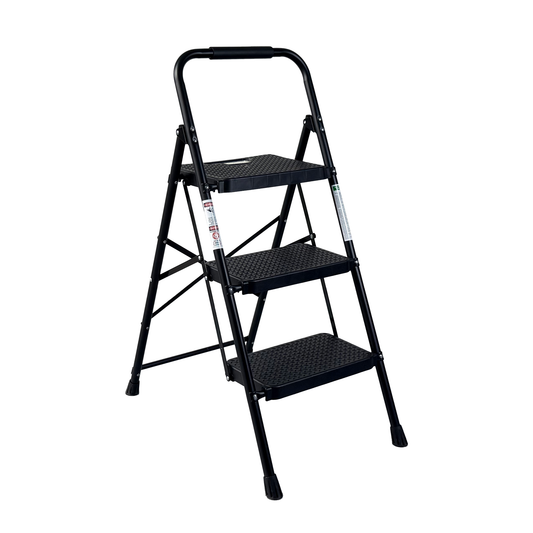 3 Step Ladder, Folding Step Stool with Wide Anti-Slip Pedal, Sturdy Steel Ladder, Lightweight, Portable Steel Step Stool image 1