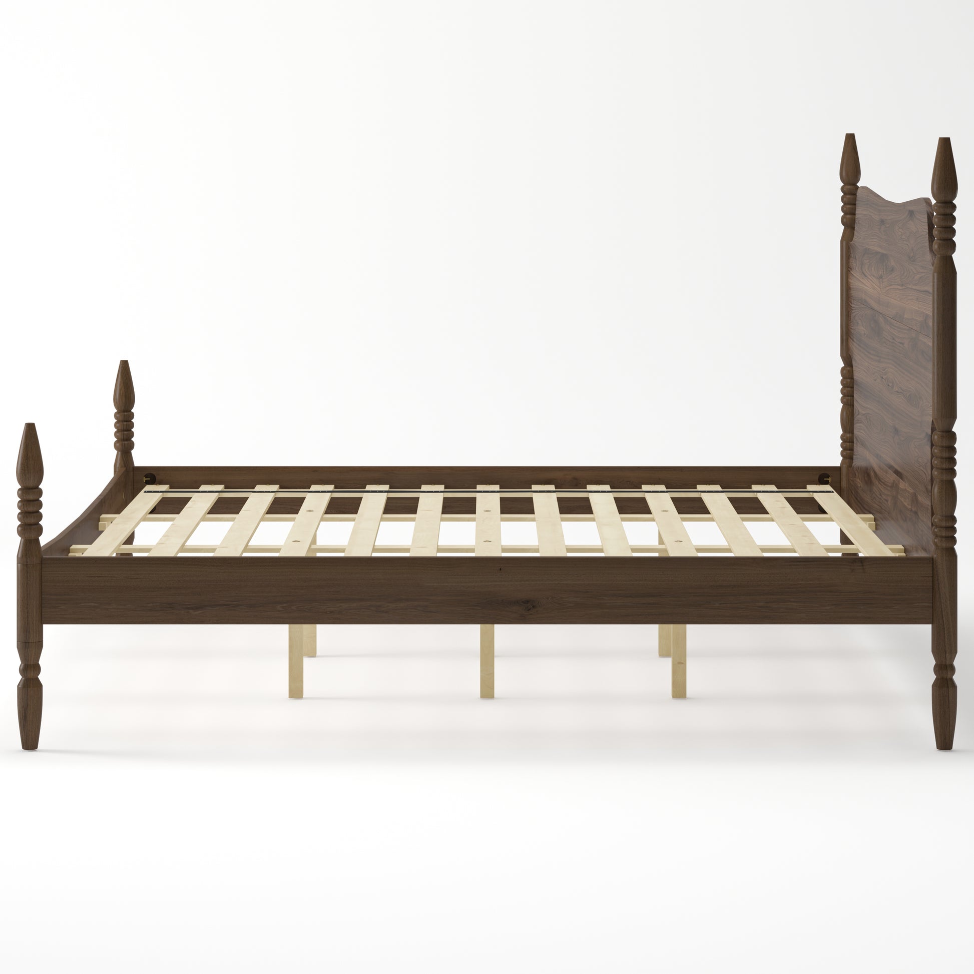 (ETA:6.4-NJ:120) King Size Platform Bed Frame, Spindle Bed with Curved Tall Headboard, No Box Spring Needed, Retro Four Poster Bed, Walnut image 10