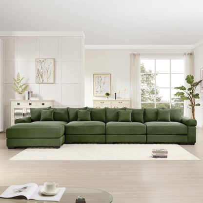 170"Oversized Cloud Modular L-Shape Sectional Couch,Soft Corduroy Fabric, With An Ottoman,Deep Seat Wide Armrests,Ergonomic Design,12 Throw Pillows, Easy Assembly,For Living Rooms Studies,Green image 2