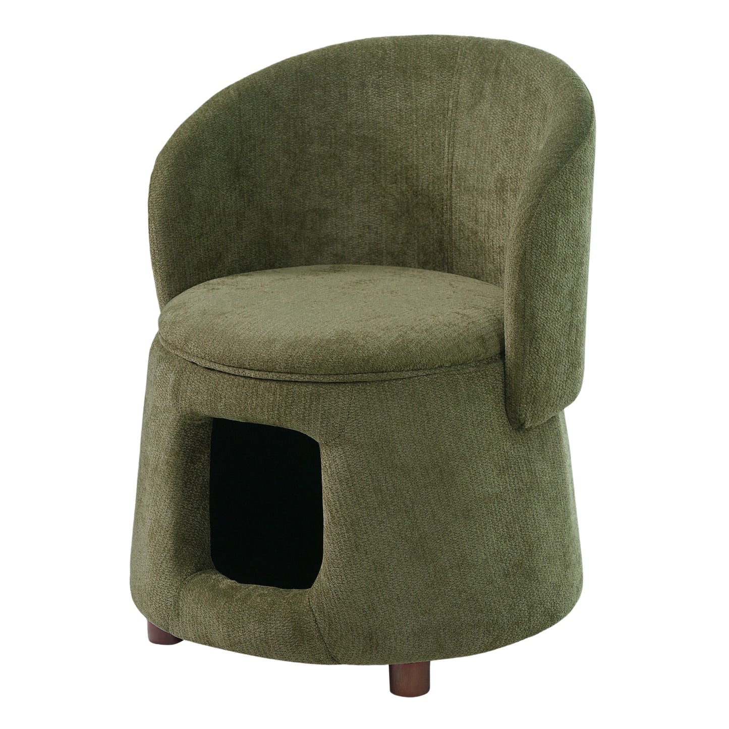 Green Pet Friendly Chair with Hidden Pet Nook, Convertible Stool, Storage Seat, 220lbs Capacity, Acacia Wood Legs image 5