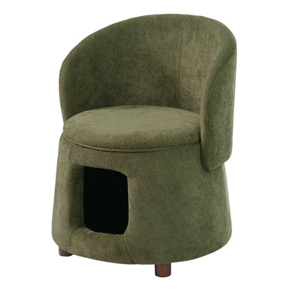 Green Pet Friendly Chair with Hidden Pet Nook, Convertible Stool, Storage Seat, 220lbs Capacity, Acacia Wood Legs image 5