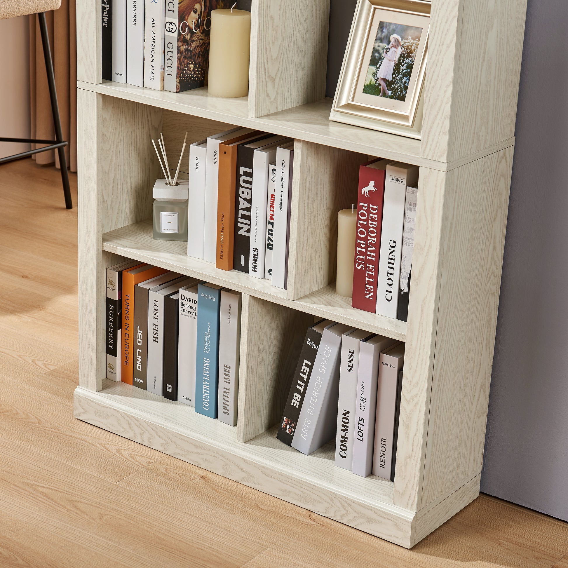 Free Combination Wood Open Bookshelf, Multi Space Display Storage Cabinet, Easy to Assemble Freestanding Bookcase with Anti-Tip Straps, Classified Storage Organizer for Living Room Bedroom Home Office image 8