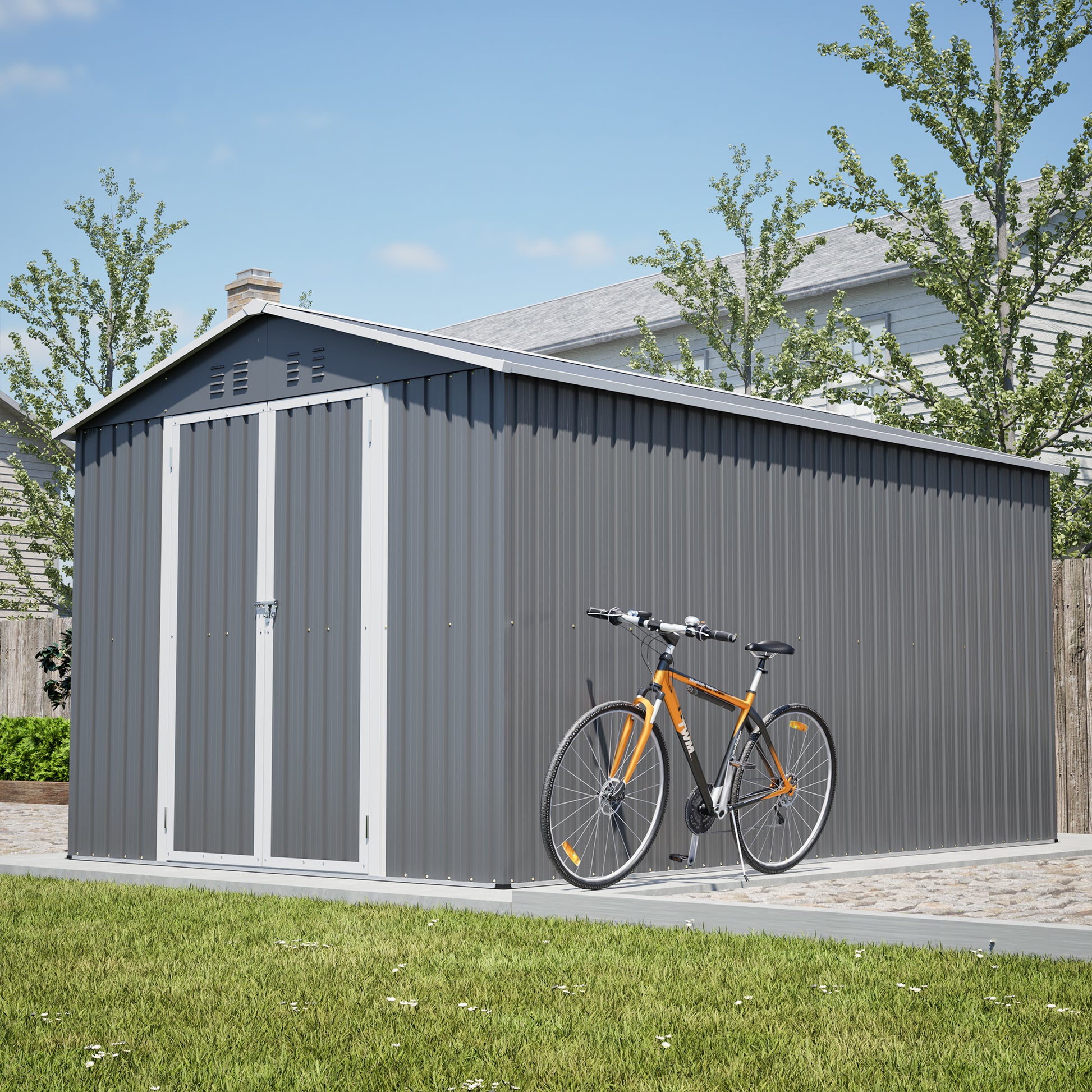 8 x 12 FT Outdoor Storage Shed, Large Metal Tool Storage with Aluminium Frame and Lockable Doors, Storage for Backyard Garden Patio Lawn, Grey image 9