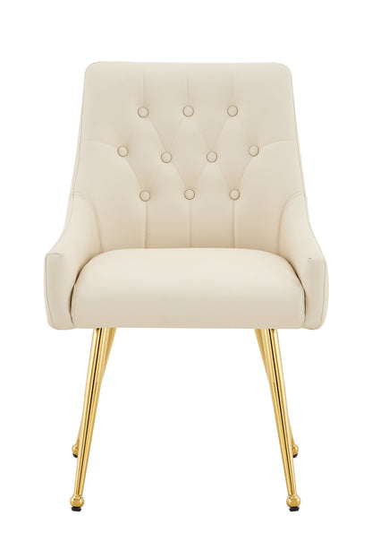Leather Upholstered Modern Dining Chair with Diamond Tufted Button Back - Dining Room Negotiation Room Cafe Office Accent Chair (Off White, Set of 2) image 9