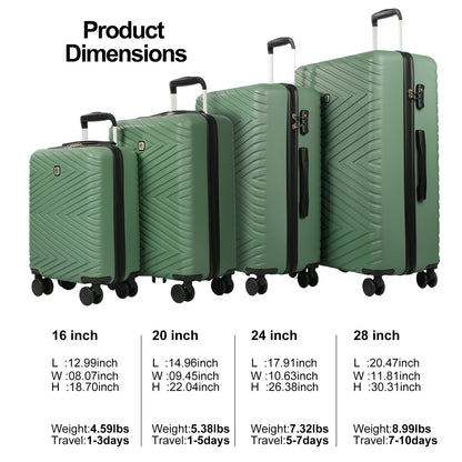 luggage 4-piece ABS lightweight suitcase with rotating wheels, 24 inch and 28 inch with TSA lock, (16/20/24/28) GREEN image 4