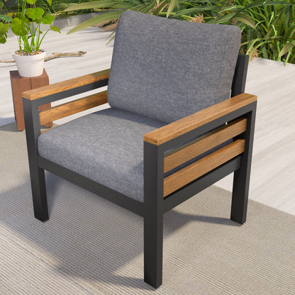 <Old SKU: N704G201246E> GO 4-Piece Outdoor Furniture Sofa Set for 5 People with Acacia Wood Armrests, Patio Conversation Set with Removable Cushion and Solid Wood Coffee Table for Garden, Grey image 3