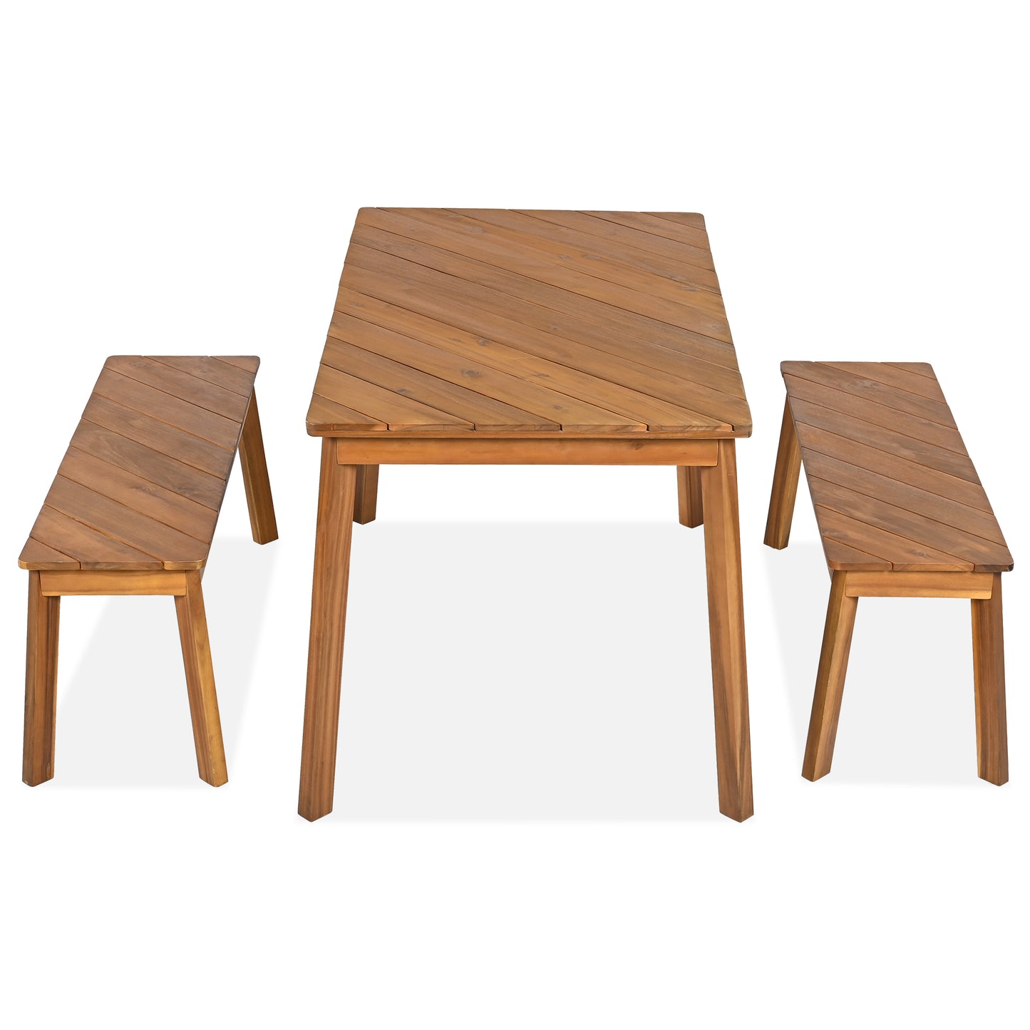 GO 3 Pieces Acacia Wood Table Bench Dining Set For Outdoor & Indoor Furniture With 2 Benches, Picnic Beer Table for Patio, Porch, Garden, Poolside, Natural image 8