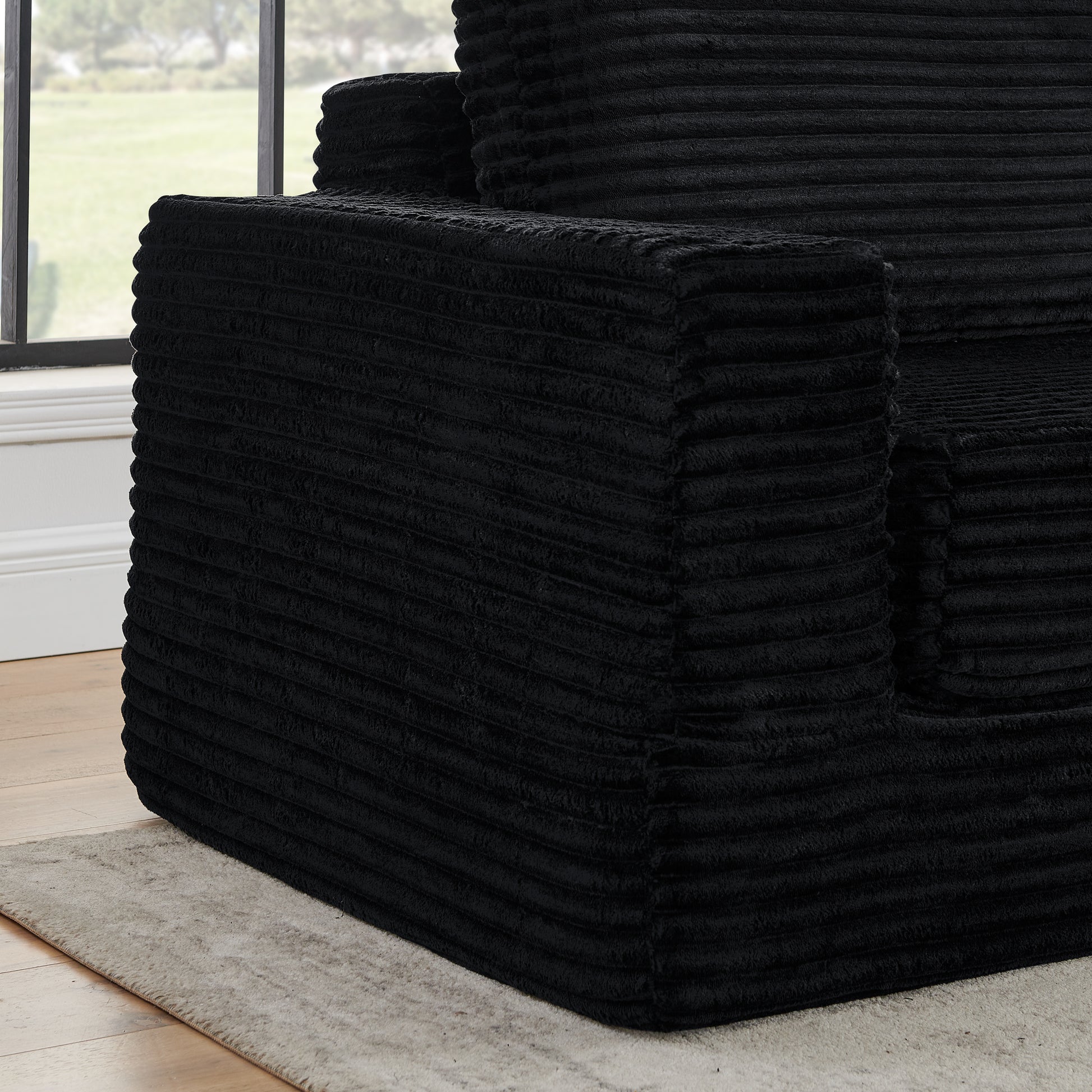 Left sofa seat,L shape Modular Sectional Sofa, Compressed Sectional Sofa Modern Minimalist Style Corduroy Couch,Unfold into a bed, Bedroom, Comfy Compressed Sofa Couch Space-Efficient Design-black image 6
