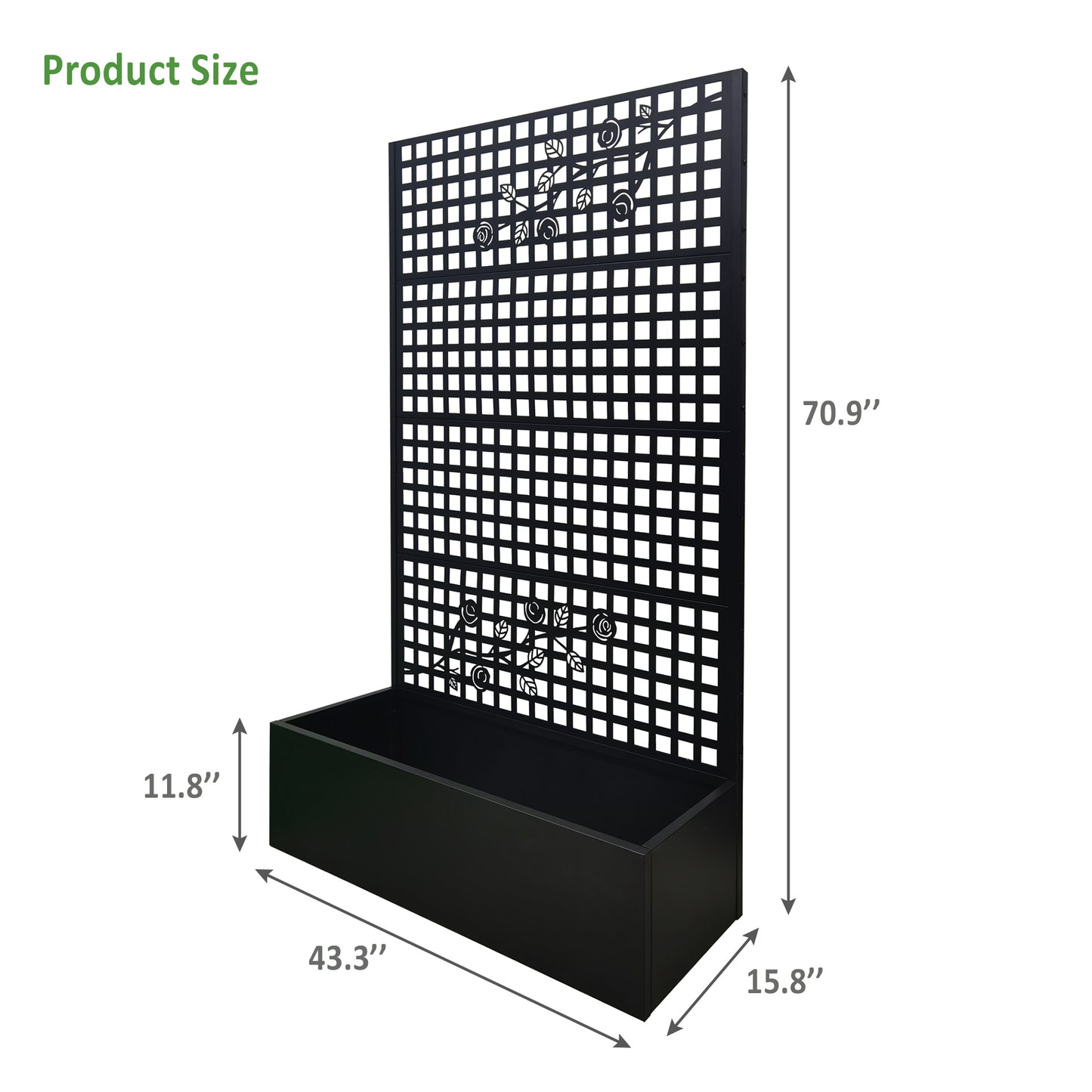 Metal Planter Box with Trellis 70.9in H x 43.3in W x 15.8in D - Outdoor Raised Garden Bed with Privacy Screen Lattice Panels for Patio Decoration for Backyard Patio Balcony, Rose Black image 2