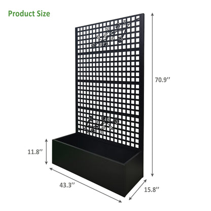 Metal Planter Box with Trellis 70.9in H x 43.3in W x 15.8in D - Outdoor Raised Garden Bed with Privacy Screen Lattice Panels for Patio Decoration for Backyard Patio Balcony, Rose Black image 2