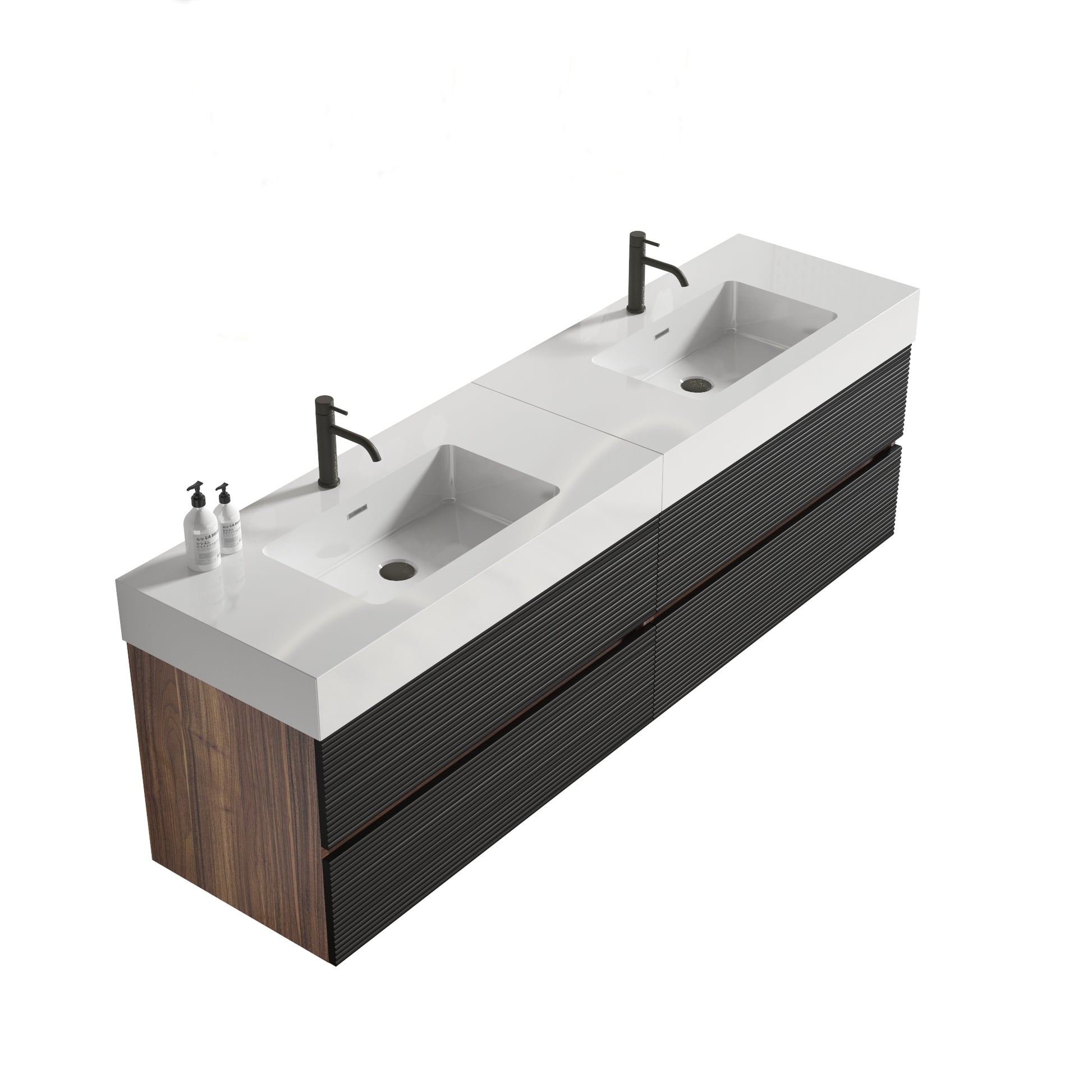 Grace 72''(36Inch*2) Bathroom Vanity with Matt Black Engineered Quartz Sink and Soft Black Drawers, Wall Mounted Floating Bathroom Vanity, One-Piece Glossy White Basin, KD image 10