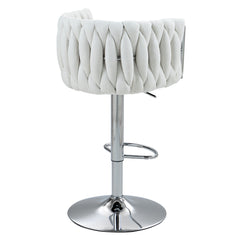 360° Adjustable Swivel Bar Stools Set of 2 with Woven Back - Beige
