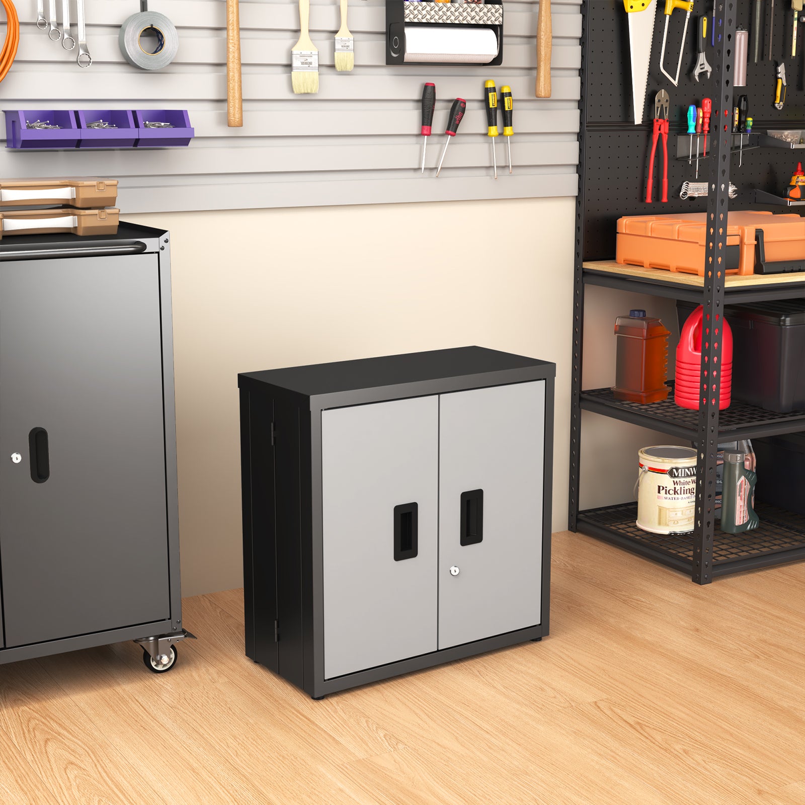 Metal Tool Garage Storage Cabinet with 2 Doors and lock image 3