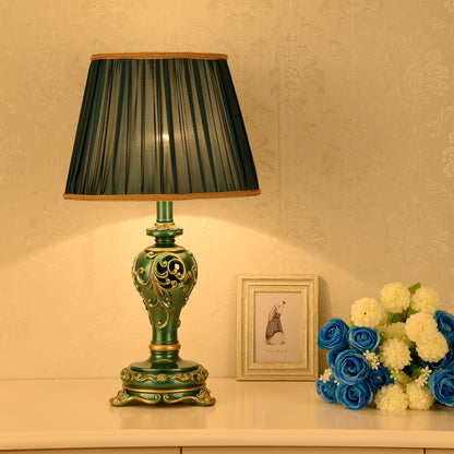 Farmhouse Table Lamps for Living Room Bedroom, Vintage Table Lamp with Nightlight (BULB INCLUDED), Dark Green Hollow Out Resin Lamp for End Table image 6