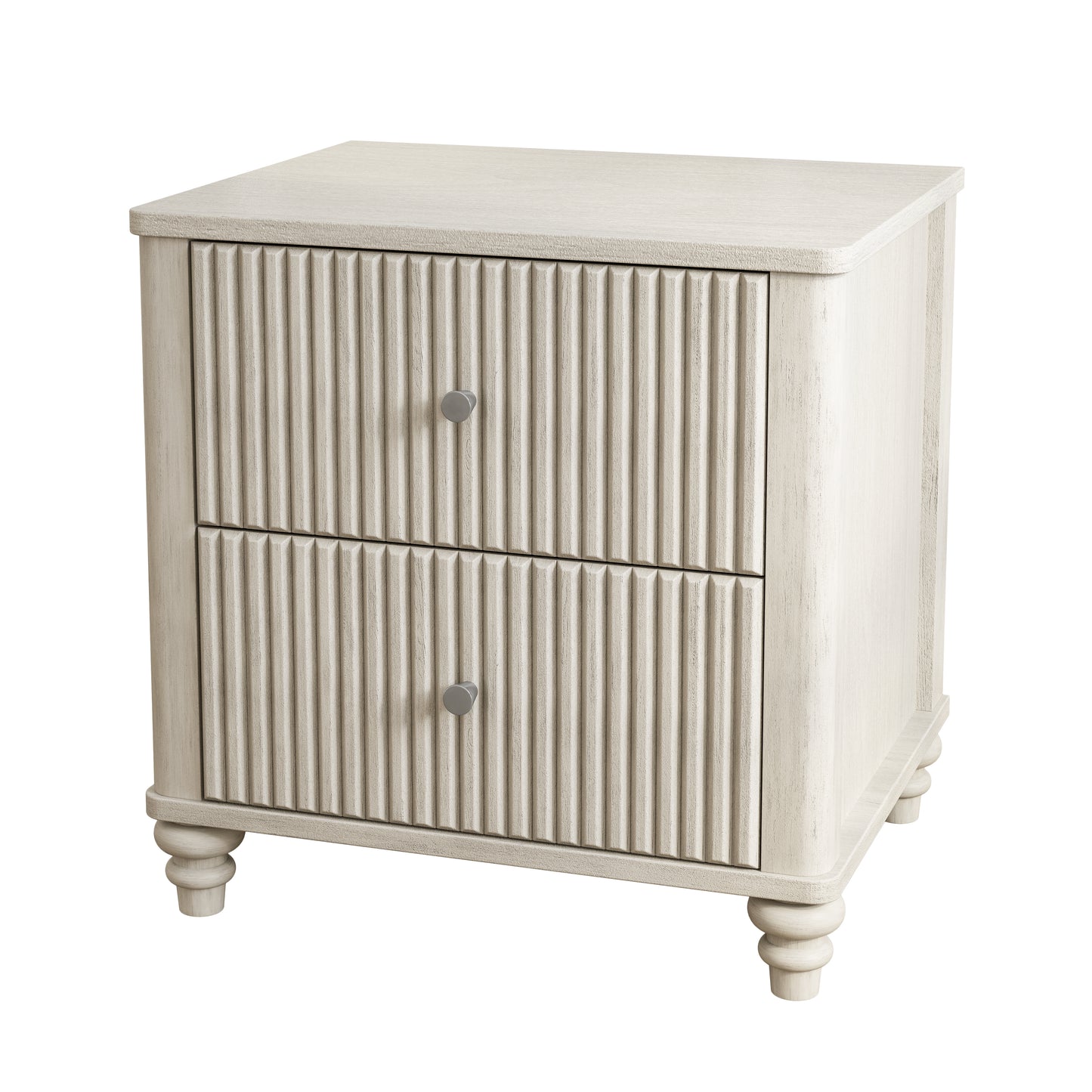 Fluted Nightstand, 21.65" Wide Side Table with 3 Drawers, Mid Century Modern Wood NightStand with Metal Handle, Wooden Bedside End Table for Bedroom, Living Room, Closet, Beige image 6